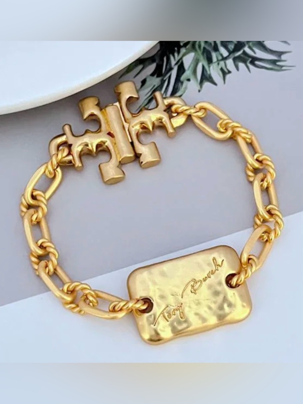 Tory Burch Torsade Bracelet in Tory Matte Gold with iconic Double T motif, NWT